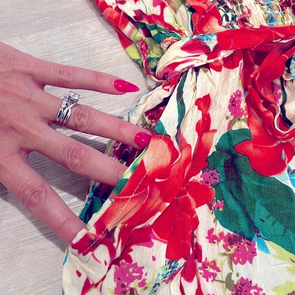 Buffalo NWT David Bitton Womens Ruffle cherry red Jumpsuit wide leg Plumeria - Picture 3 of 13